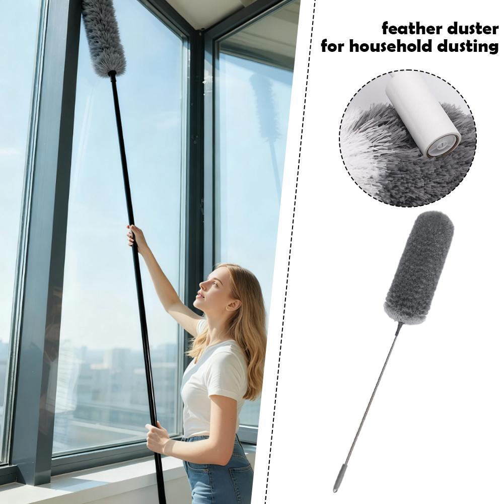 1Pcs Dust Duster Telescopic Flexible Stainless Steel Household Feather Duster Cleaning Tool Microfiber Dust Brush Set