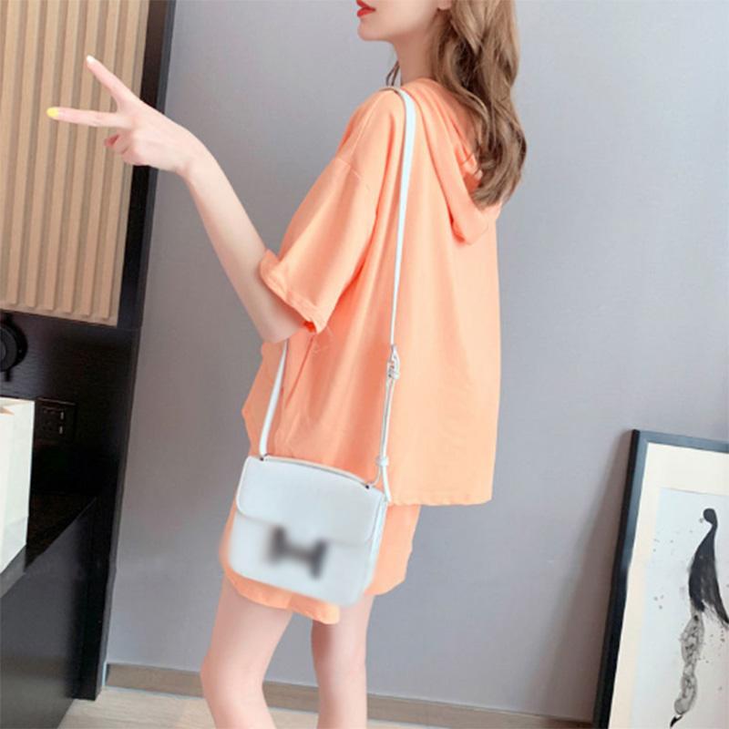 Women Loose Fit Summer Casual Hooded Short-sleeved Sweater Hoodie Sports Shorts Two-piece Fashion Suit