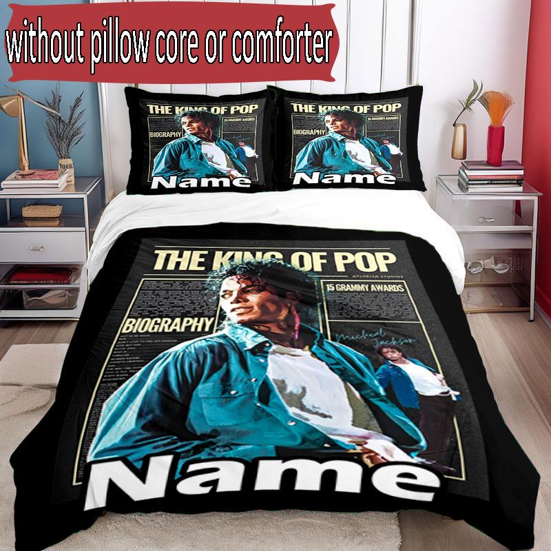 3pcs Duvet Cover Set (1*Duvet Cover + 2*Pillowcase, Without Core), Custom Name Michael Jackson Pattern Bedding Set, Home Bedroom Decor Gift