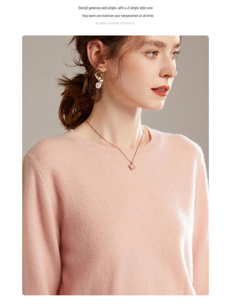 Women's Cashmere Crew Neck Pullover – Warm Autumn/Winter Loose Knit Sweater