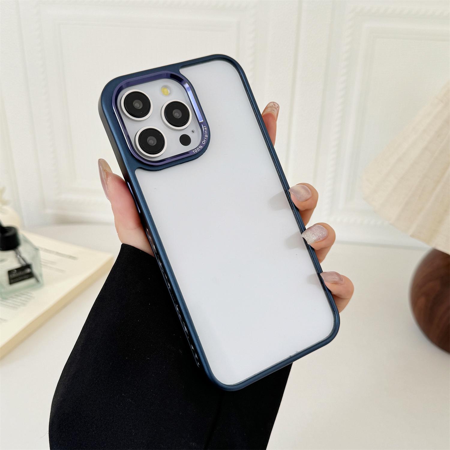 

For iPhone 15 Pro Clear Phone Case Electroplating Edge PC Acrylic Back Cover Blue