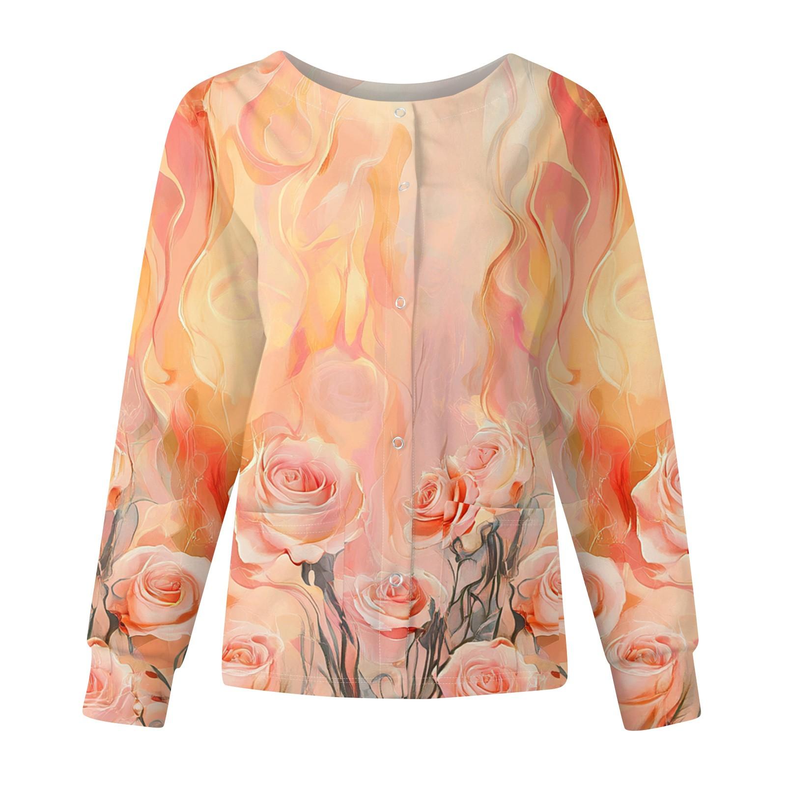 

Женский повседневный однобортный однобортный защитная одежда с длинными рукавами и цветочным принтом, кардиган, топ XXXXL оранжевый