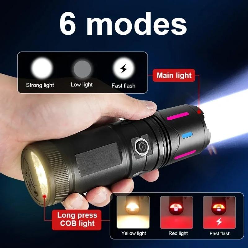 Super Powerful Flashlight Rechargeable Zoom Fluorescent Strip Torch with COB Work Light Outdoor Emergency Lighting