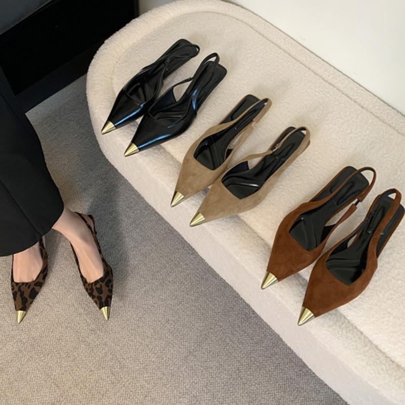 Módní dámské lodičky s špičatou špičkou, boty slingback, designové s leopardím potiskem, nízké tenké podpatky, pantofle, Zapatos De Mujer