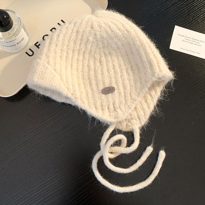 Winter Hat Women's Fleece Ear Protectors Knitted Wool Hat Big Head Circumference Headgear Outdoor Warmth