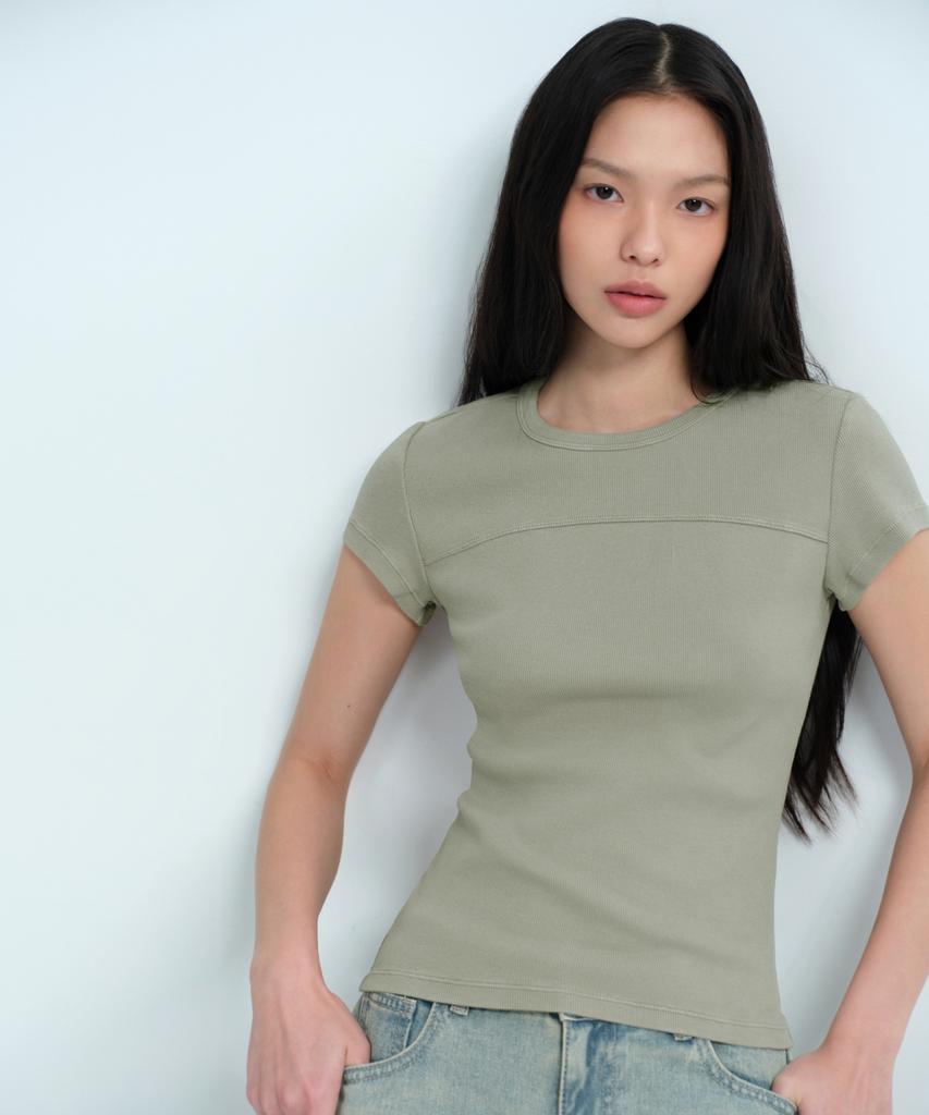 MUSINSA STANDARD WOMAN Women'S Ribbed Pigment Slim T-Shirt [Sage]