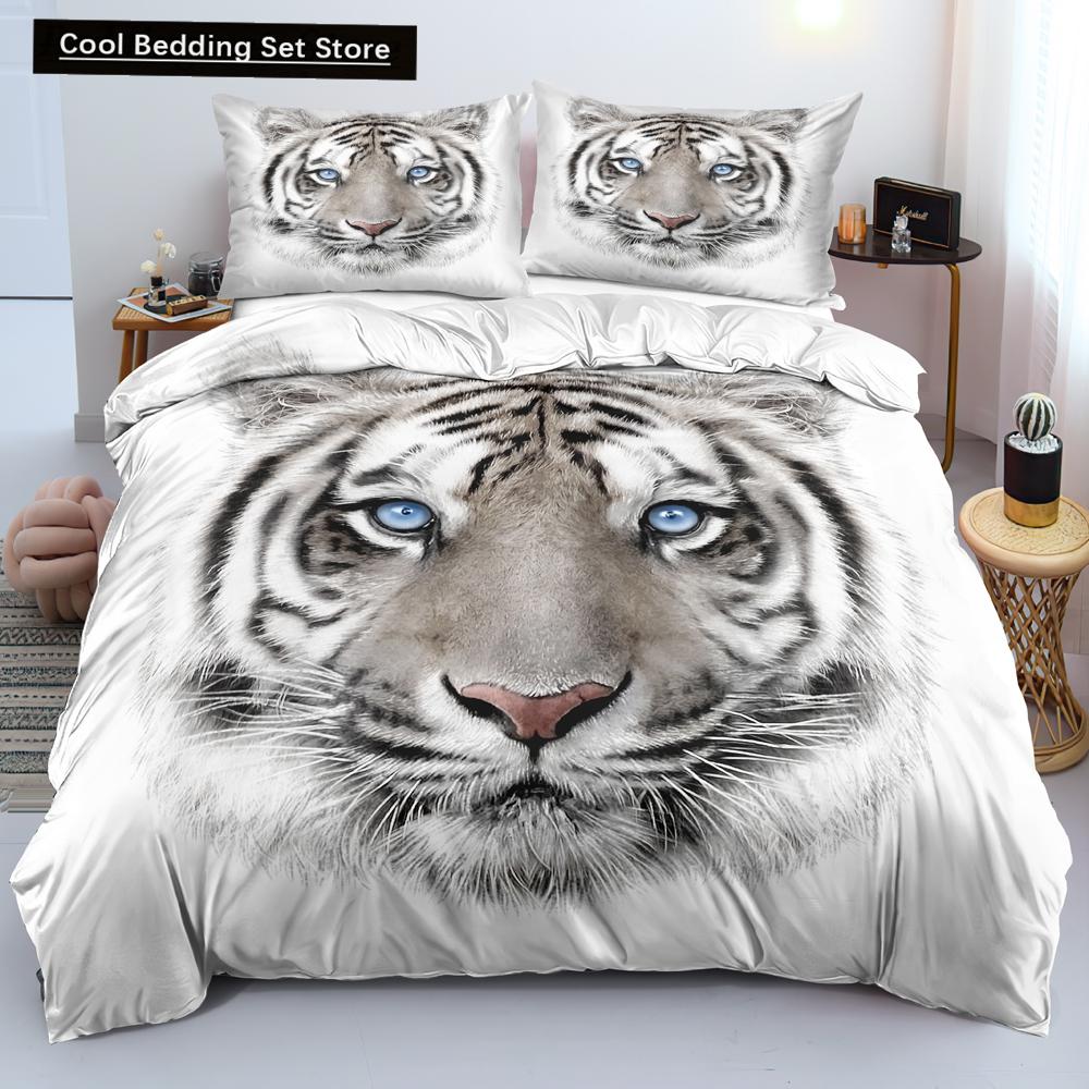 3D Tiger Duvet Cover Soft Comforter Cover Animal Bedding Set Tiger Pattern Quilt Cover for Bedroom Decor 2/3Pcs King Queen Size