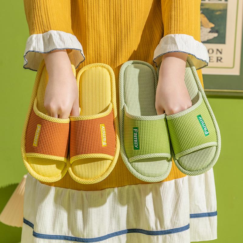 Unisex Linen Indoor Home Slippers Non Slip Soft Sole Breathable Quiet Slides