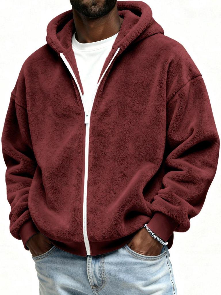 Herren Freizeit Plüsch Kapuzen Reißverschluss Strickjacke Hoodie - Einfarbige, Herbst Winter