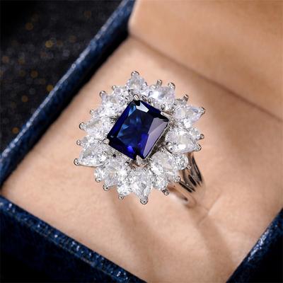 Huitan Gorgeous Blue Cubic Zirconia Rings Wedding Anniversary Party Luxury Fashion Accessories for Women High Quality Jewelry