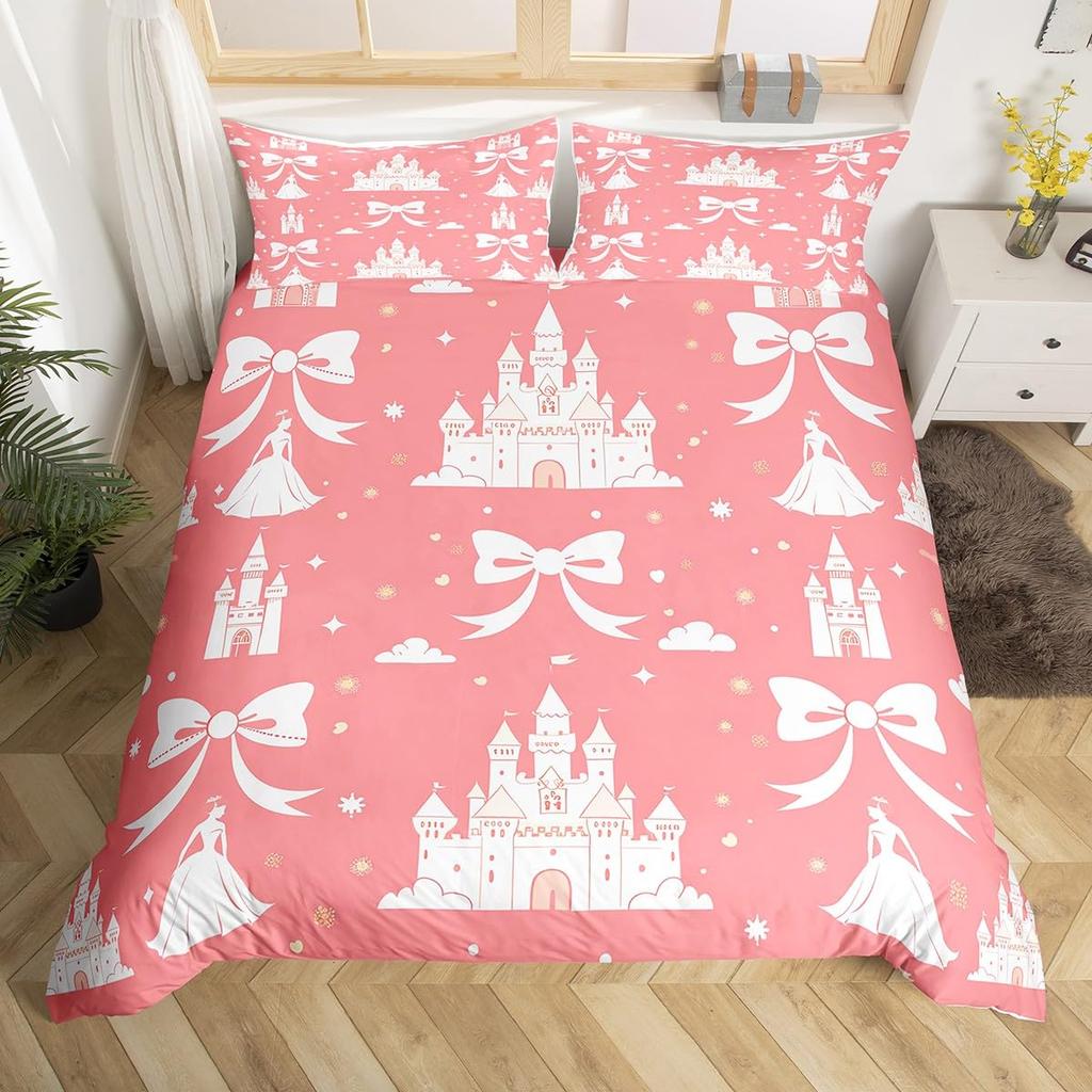 Simple Bow Knot Duvet Cover Twin SizeCartoon Kawaii Bedding SetCute Bows Ribbon Printed Comforter Cover for Girl Women Bedroom