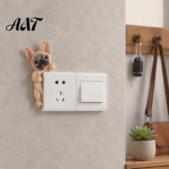 Creative Light Switch Ornament 3D French Bulldog Resin Cover, Cute Cartoon Dog Wall Socket Frenchie Room Decor Decor, Self-Adhesive Animal