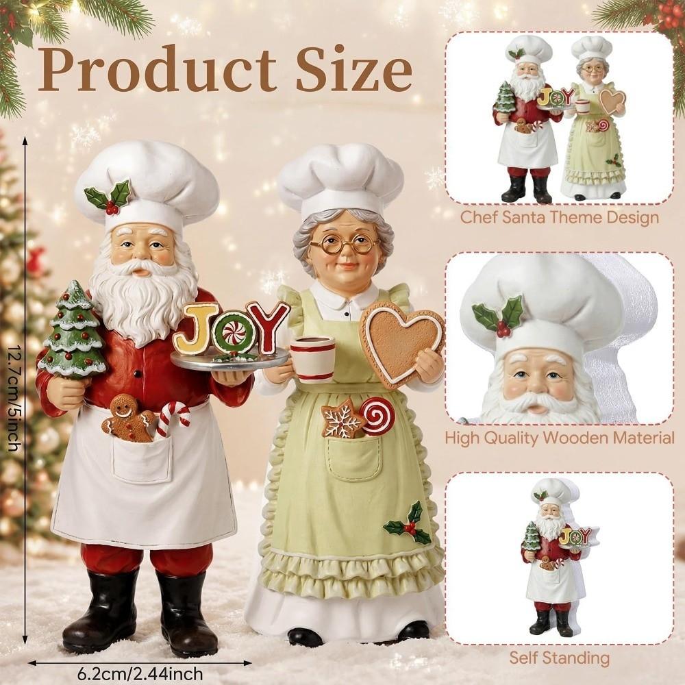 2PCS Apron Mrs. Claus Figurine Chef Hat Chef Statue Chef Santa Figurine Counter Decor