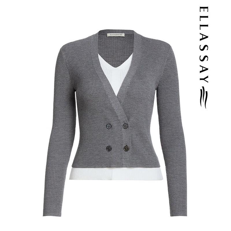 ELLASSAY Women's Slim Fit V-Neck Merino Wool Sweater
