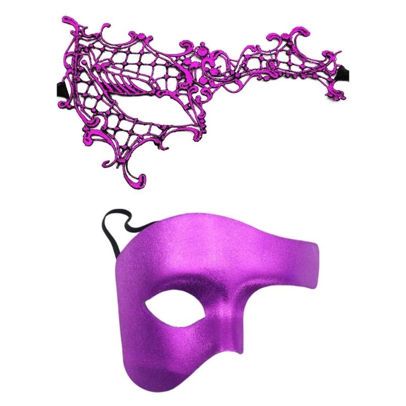 A52E Couple Masquerades Masks Set Venetians Party Mask Costume Mask Mardi Gras Mask Half Face Mask Eyemask for Women Men Gifts