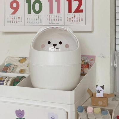 Cartoon Mini Desktop Trash Can with Lid Cute Table Waste Bin for Bedroom Dormitory Office Kitchen Countertop Paper Basket Small