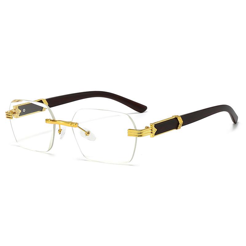 Trendy Frameless Sunglasses with Wood Grain Legs - European and American Irregular Square Design