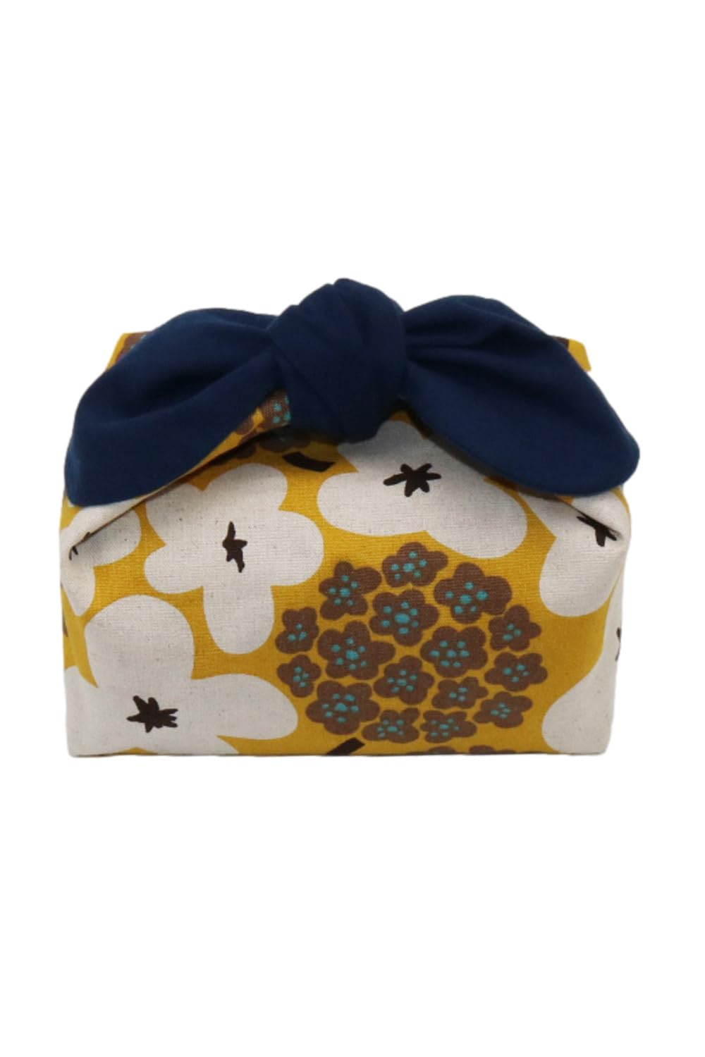 

Insulated Lunch Bag, No Drawstring, Tie-type, Azuma Bag with Ribbon, Nordic Style (Bouquet, Mustard x Navy)