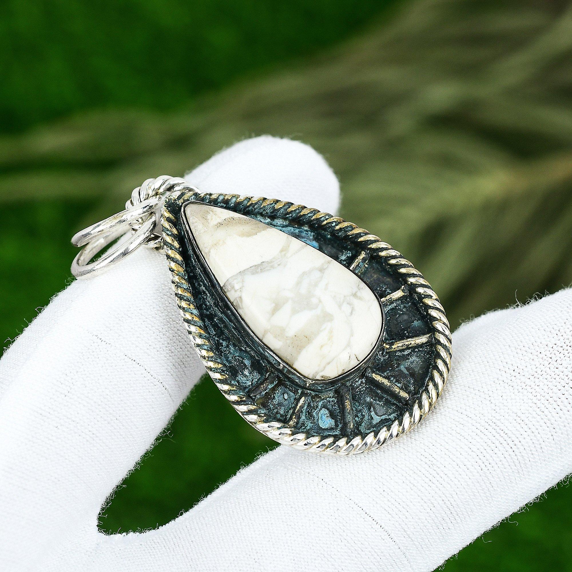 

Sterling Silver Crown Chakra Natural Howlite Bezel Handcrafted Pendant Jewelry