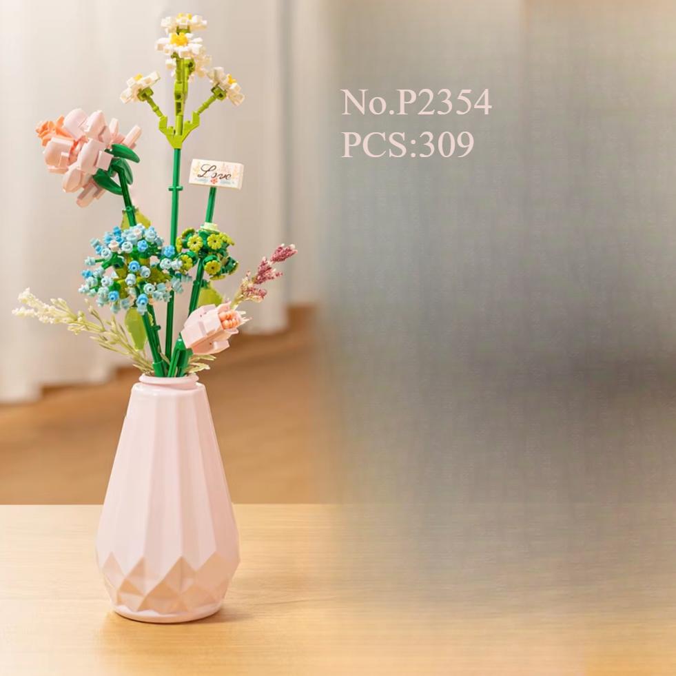 Vase Bouquet Building Blocks Flower Holiday Decoration Children Girls Matching Gift Toys