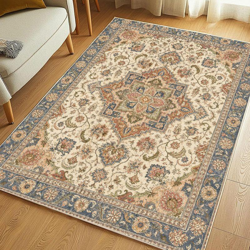 Persian Diamond Flower Area Rug Non Slip Floor Carpet for Living Room Bedroom Study American Retro Home Decor