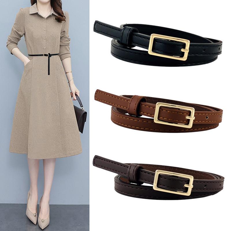 Pu Minimalist Leather Waist Belt For Women With Rectangular Buckle Design