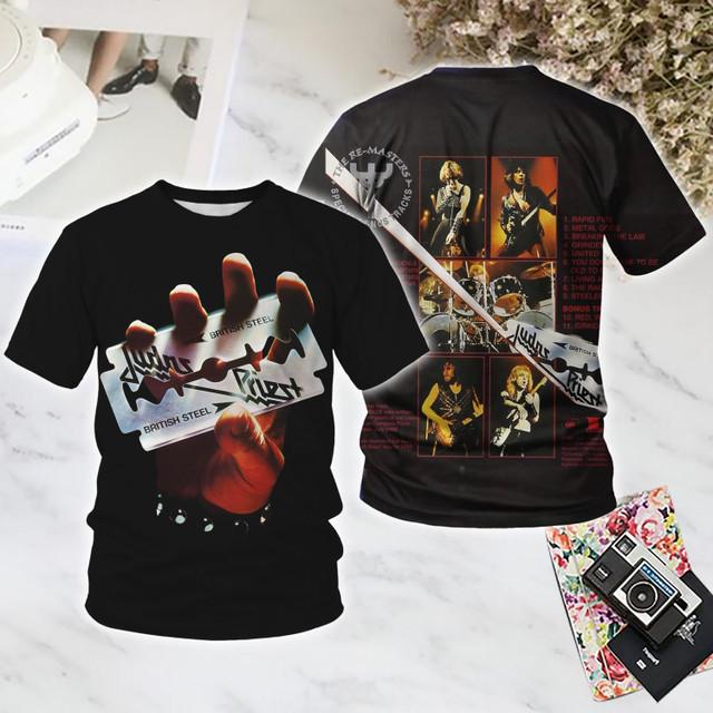 

Рок-футболки Judas Priest Мужские 3D-печать Мужчины Женщины Хип-хоп Тренд Футболка с коротким рукавом Повседневная Уличная Футболка с круглым вырезом Оверсайз Топ Y2k XL