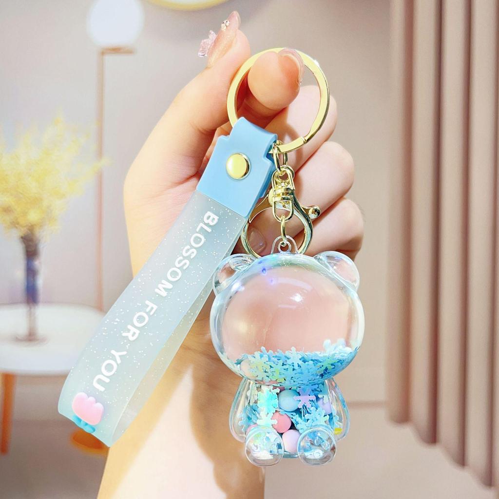 Creative Candy Bear Oil-Filled Keychain with Flowing Sand Pendant
