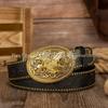Western Cowboy Gold Lace Accent 3D Buckle Retro PU Leather Belt