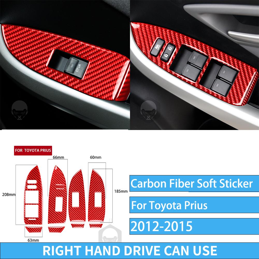 Real Carbon Fiber Car Accessories Window Lifting Panel Trim Cover Soft Sticker For Toyota Prius XW30/ZVW30 2012 2013 2014 2015