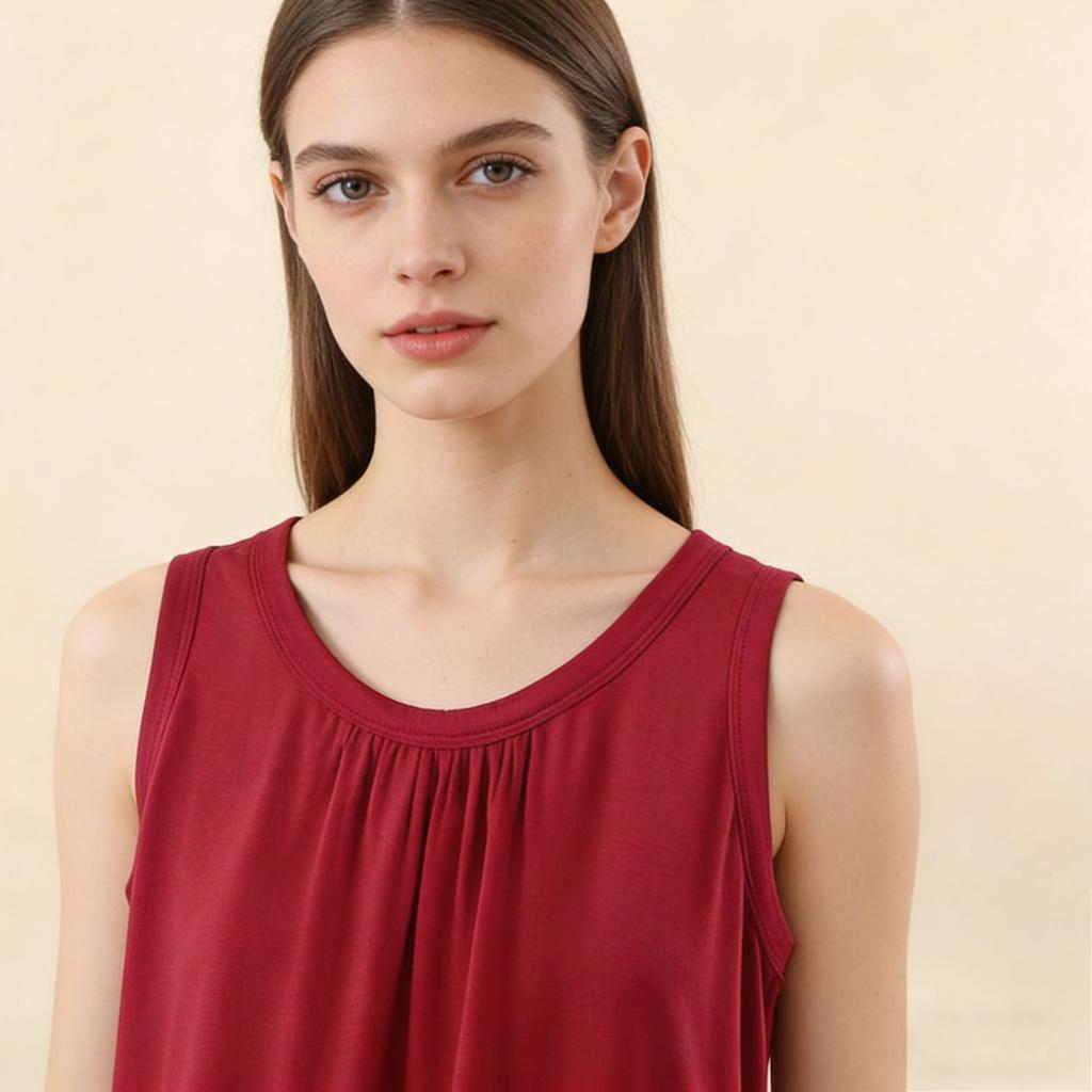 Summer Women's Modal Ruched Round Neck Sleeveless Sleep Dress Loose Casual Plus Size Simple Tank Dress Nightgown Loungewear
