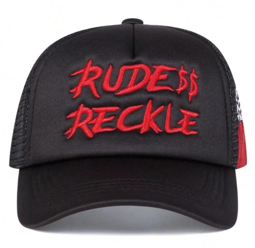 [sproutsy] Rude Reckle Mesh Cap, Embroidered Baseball Cap, Breathable, Black/White, Summer Cap (JP, Number Size, 58.0 cm, White)
