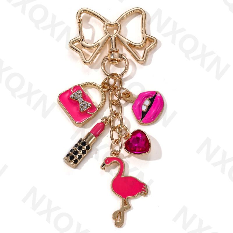 Cartoon Flamingo Lips High Heels Heart Keychain Pretty Handbag Enamel Key Ring For Friends Women Girl Festival Gifts DIY Jewelry