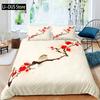 Chinese Traditional Painting Bedding Set Pink Plum Blossom Comforter Cover Set Full Size for Adults Teens Bedroom Decor 3pcs