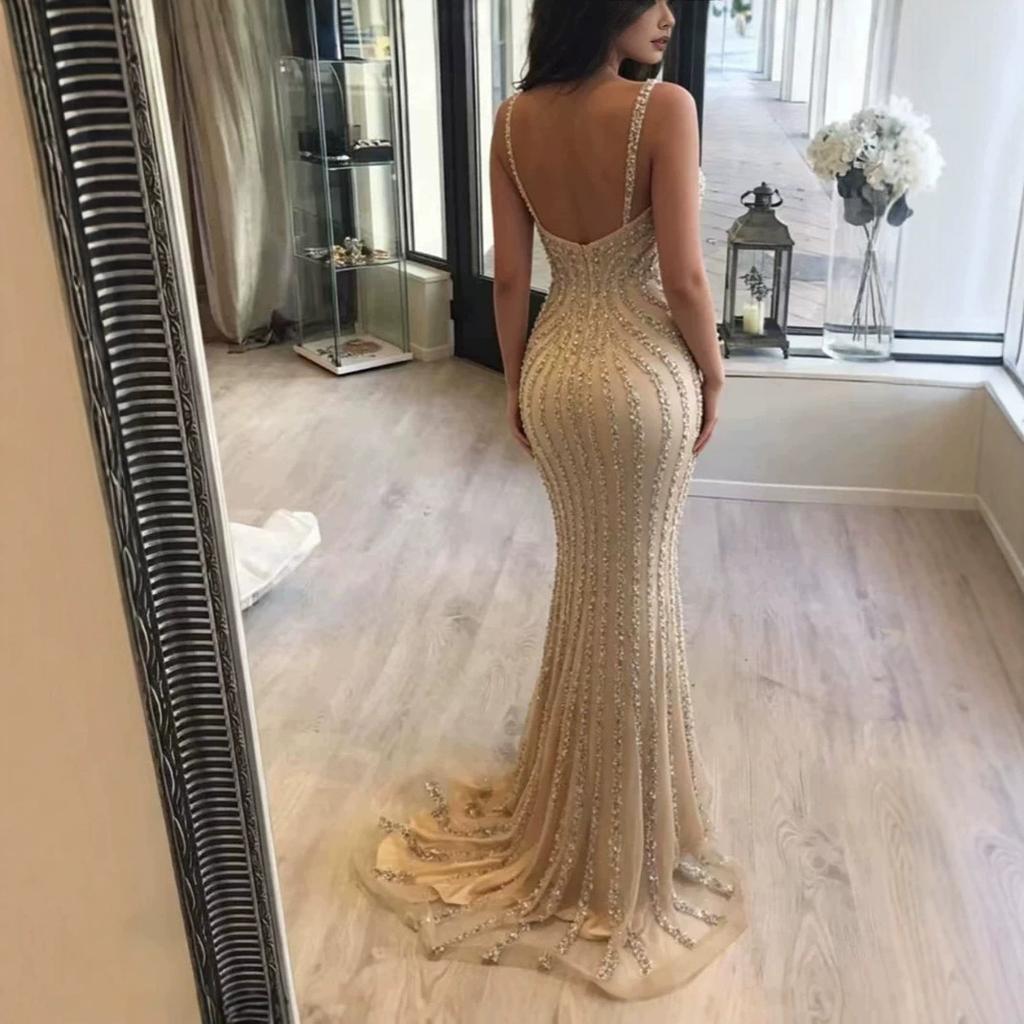 Spring and summer new long dress mid-waist temperament commuter sequins sprinkled with gold slim-fitting gold thin dress