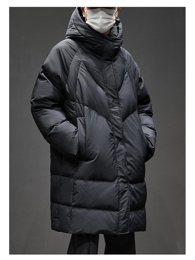 Herren Winter Mittellange Kapuzen Daunenjacke - High-End, Dick, Warm, 90% Weiße Entendaunen