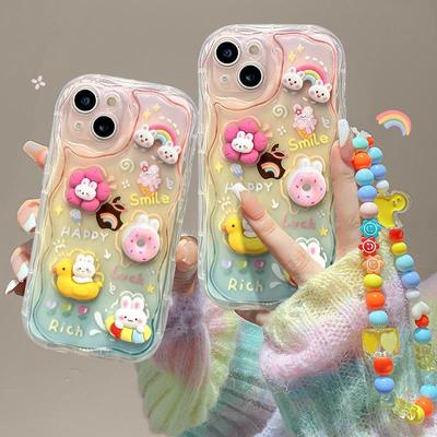 Etui do telefonu komórkowego Huawei P60 Mate50pro Niszowe Odporne na upadek Honor 70 Kolor Przezroczysty Trójwymiarowy Królik Łańcuszek