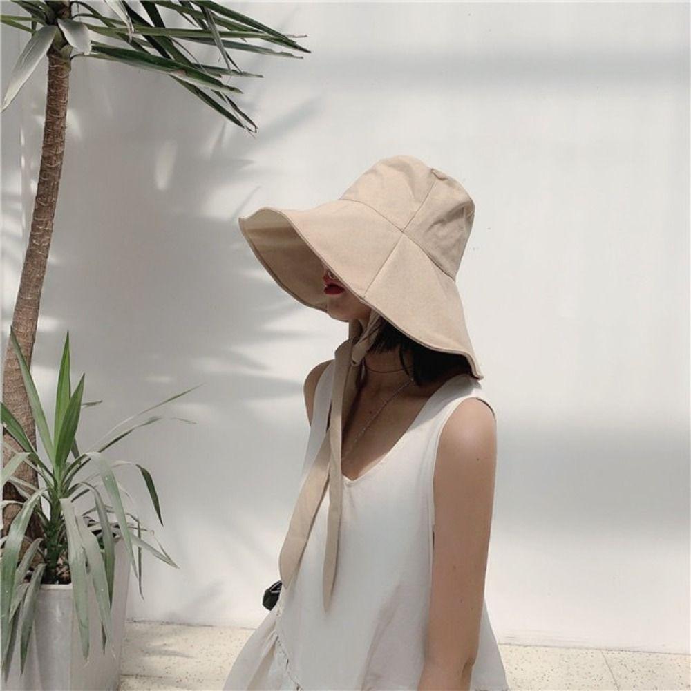 Stylish Accessory Tie Design Fisherman Hat Big Brim Cotton Linen Bucket Hat Foldable Visor Cap Women