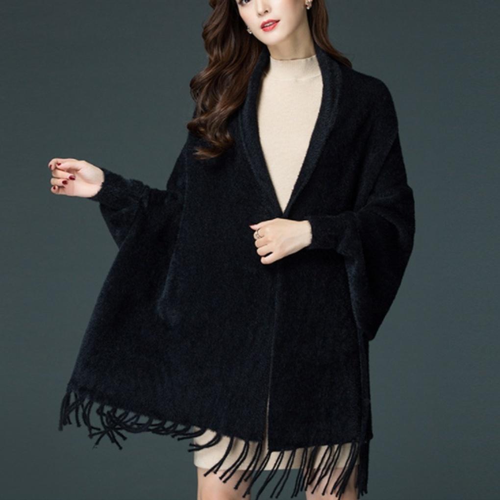 Cashmere Winter Women's Faux Mink Cardigan Black Shoulder Shawl