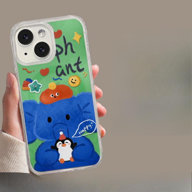 

Elephant Back Fitting Magnetic Suction Bracket Suitable for Apple 16 Transparent Mobile Phone Case 15 Promax Large Hole Anti-fall 14 Cute 13 iPhone 16