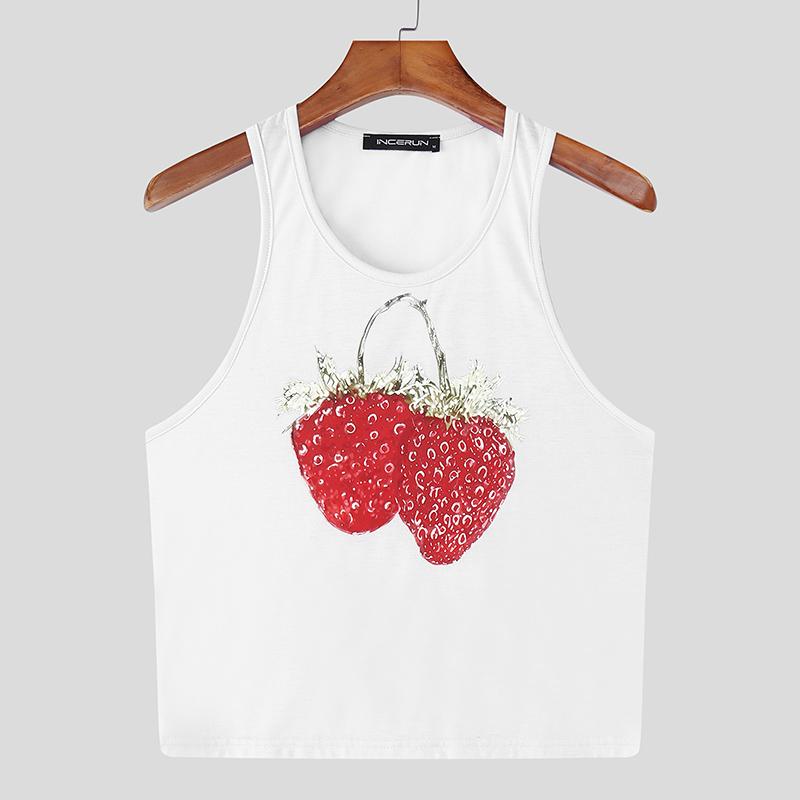 

INCERUN Men Women Round Neck Sleeveless 3D Print Cute Casual Tank Tops S белый