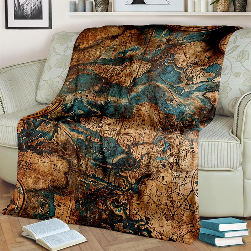 2025 New Style Retro Marine Nautical Chart Compass 3D Blanket,Soft Throw Blanket for Home Bedroom Bed Sofa Travel Office Cover