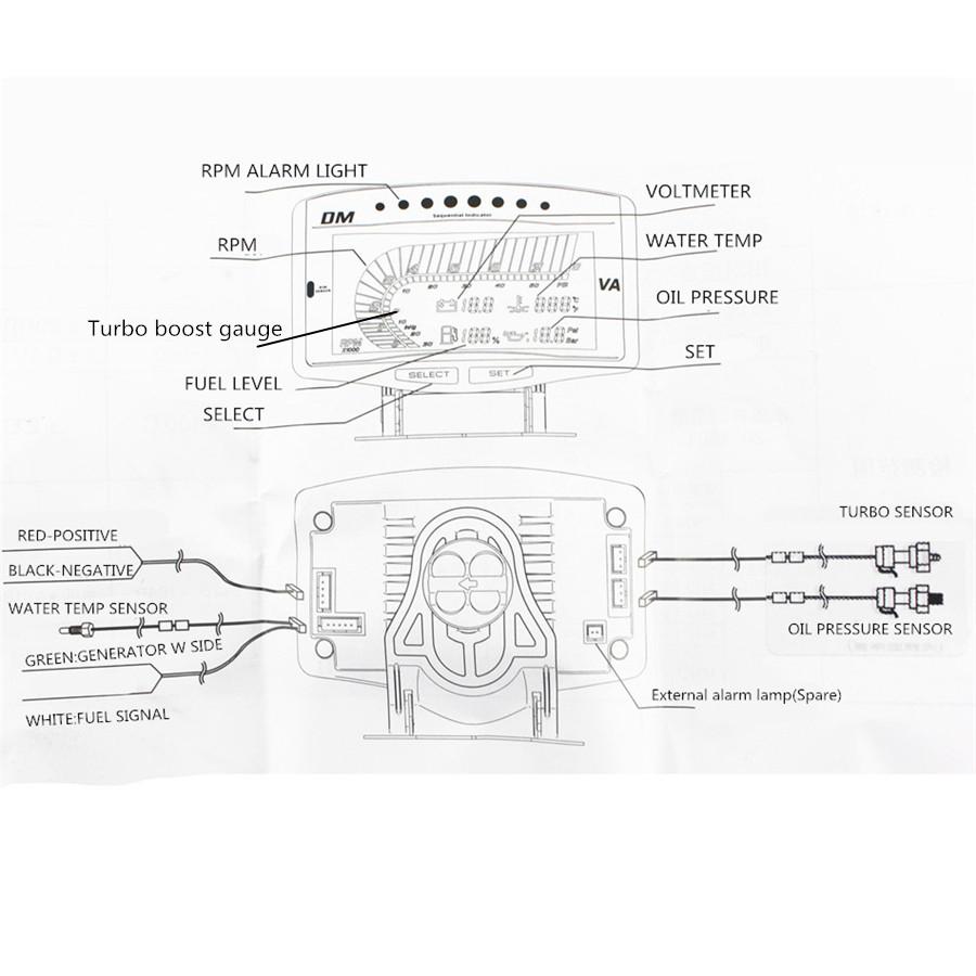Universal 6 Function 12/24v Truck Car LCD Digital Oil Pressure Turbo Boost Gauge