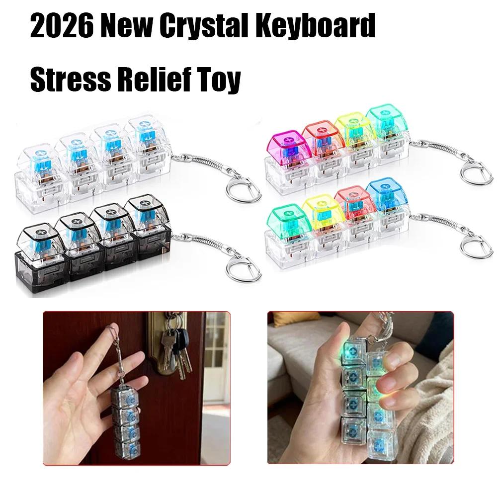 LED Keyboard Keychain Fidget Toys Crystal Clicker Sensory Toy for Stress Relief Keyboard Keychain Fidget Gadget for Adults Kids