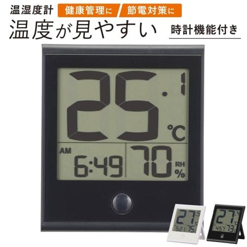 OHM Electric Thermometer with Large Display, Easy-to-Read Temperature, Large Screen, Tabletop/Wall-Mounted Clock, Calendar, Time, Date, Black, TEM-210