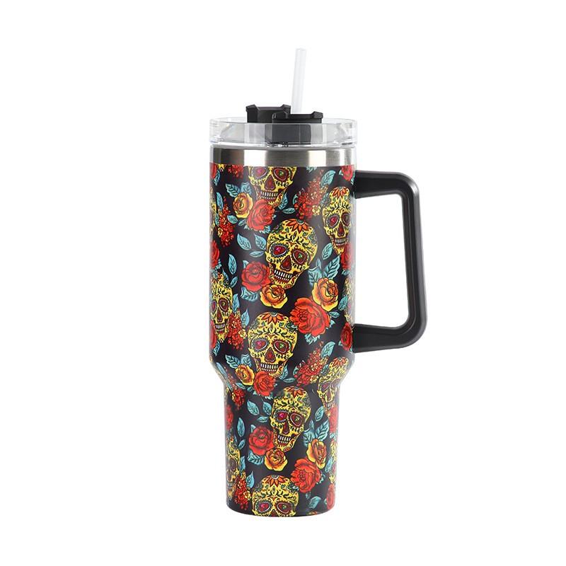 Halloween Series Stainless Steel Vacuum Insulated Tumbler With Handle Straw Portable Cold Hot Drinks