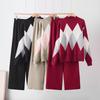 European and American fashion suit autumn and winter new loose round neck versatile sweater + casual wide-leg pants two-piece set for women