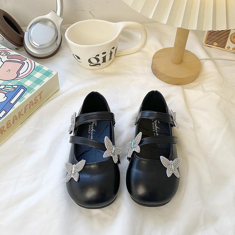 Kids Black Rhinestone Butterfly Mary Jane Shoes 26