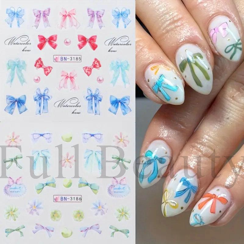Nail Art Stickers, Cartoon Cute Childlike Colorful Streamer Bow Watermark Nail Stickers