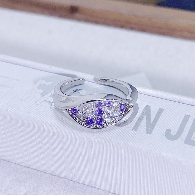 Purple Romantic Super Fairy Zircon Light Luxury Butterfly Fishtail Open Ring Niche Design High-End Exquisite Ring Woman